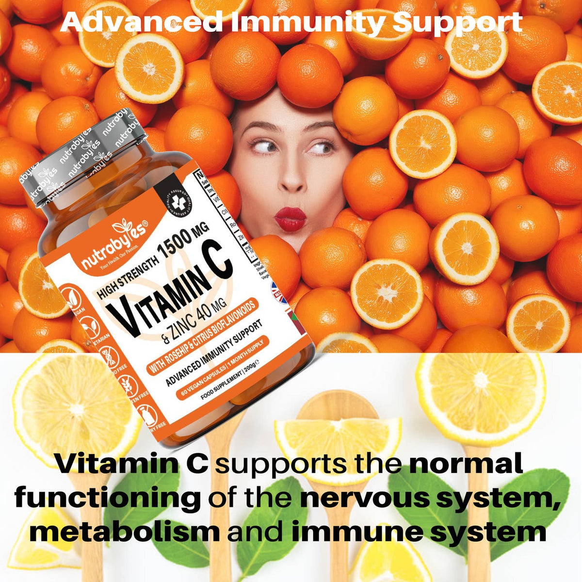 Wholesale High Strength Vitamin C and Zinc | Advanced Immunity Support | 60 Vegan Capsules | 1 Month Supply | Made in the UK