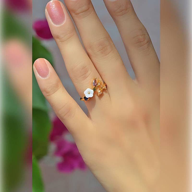 Wholesale Magnolia Ring Flower Ring Adjustable Ring Vintage Ring Knuckle Joint Cute Ring Women Ring Blue White