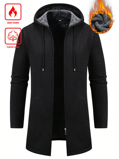 Men's Solid Color Hooded Long Cardigan Coat