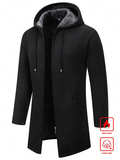 Men's Solid Color Hooded Long Cardigan Coat
