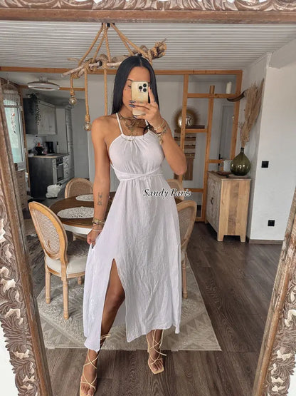 Long Backless Dress in Cotton Gauze