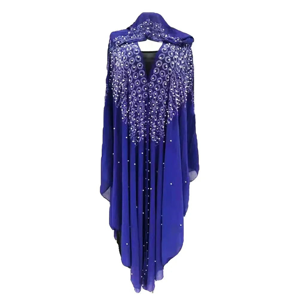 Abaya Morocco Kaftan Dubai Hooded Maxi Dress Bat Sleeve Farasha Kaftan Muslim Women African Open Kimono Boubou Evening Long Gown