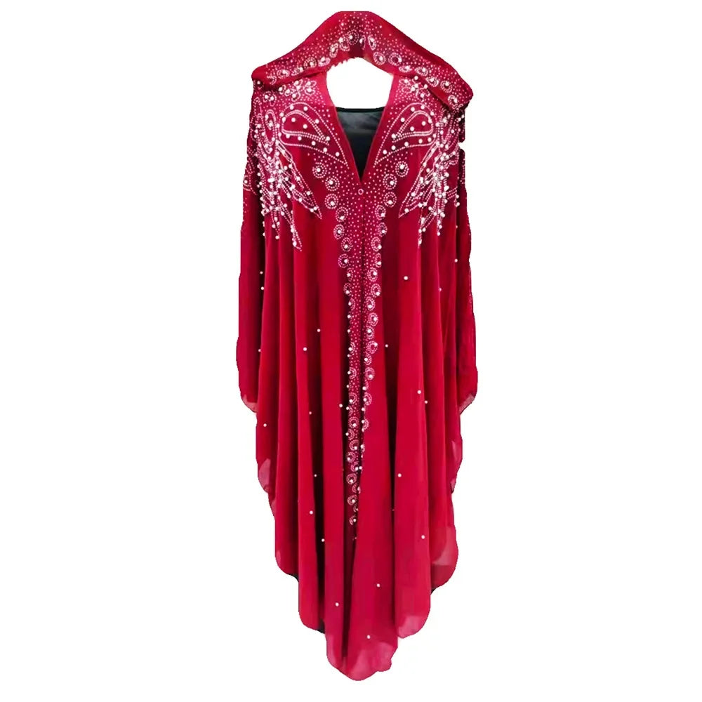 Abaya Morocco Kaftan Dubai Hooded Maxi Dress Bat Sleeve Farasha Kaftan Muslim Women African Open Kimono Boubou Evening Long Gown