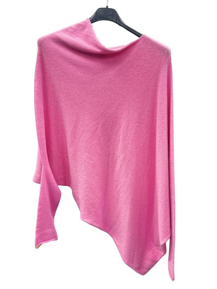 Italian Soft Knit Slant Long Sleeve Asymmetric Draped Jumper Top