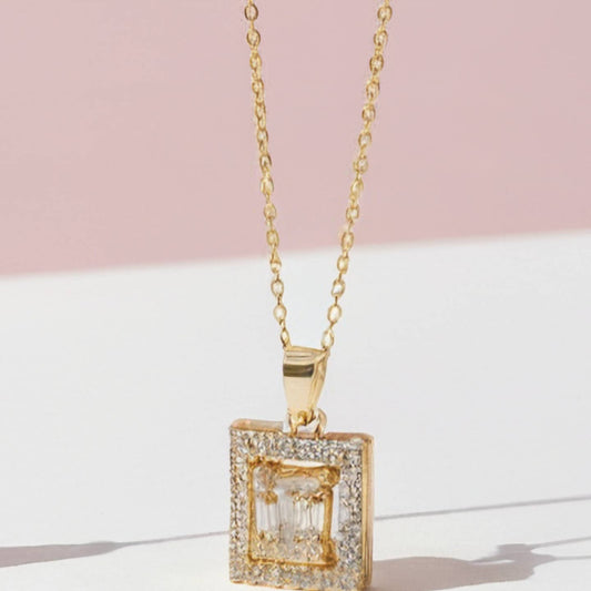 Wholesale Layered Square Crystal Pendant Necklace